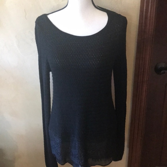Lucky Brand Long Black Woven Sweater w/sheer edge - Picture 1 of 5